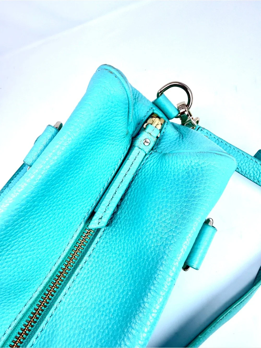 Kate Spade Grant Park Hadlen Satchel Crossbody Bag Aqua Blue Zipper Front Pocket